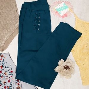 Small Umgee Teal Lace Up Detail Leggings